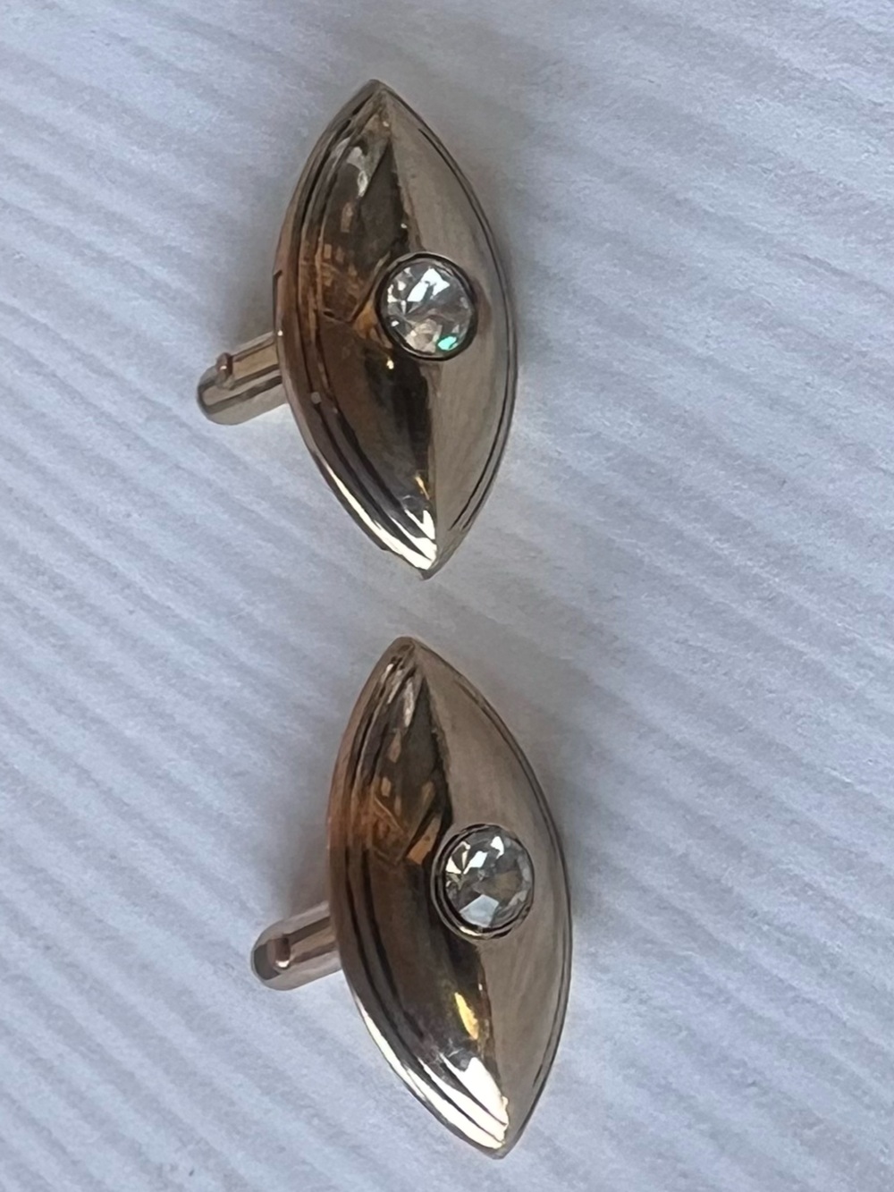 Gold-Tone Men’s Cuff Links with Clear Crystal Accent
